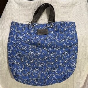 Neiman Marcus Blue Paisley Handbag with Brown Handles